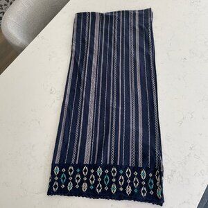 Eddie Bauer 100% Cotton Stripe 72" x 35" Wrap/Scarf Embroidery Navy Gry Grn OS